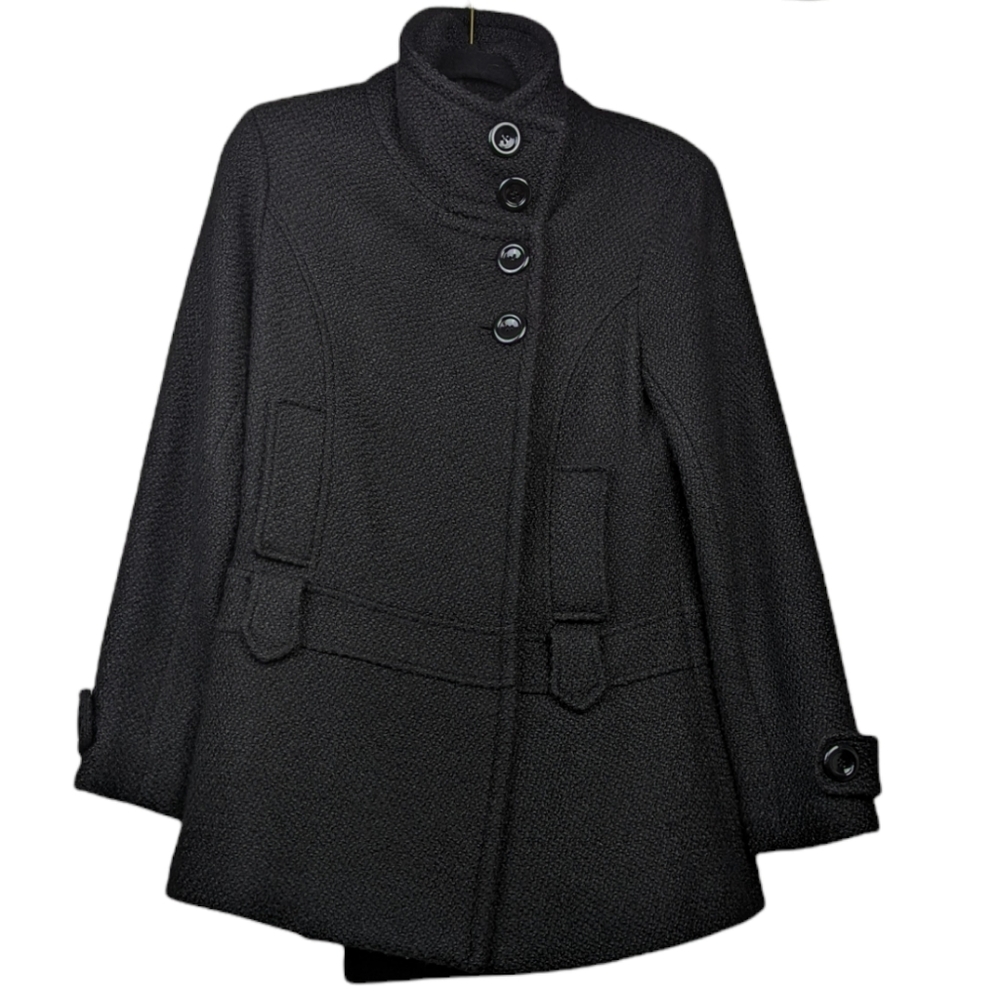 BKE Wool Blend Asymmetrical Boule Knit Black Pea Coat